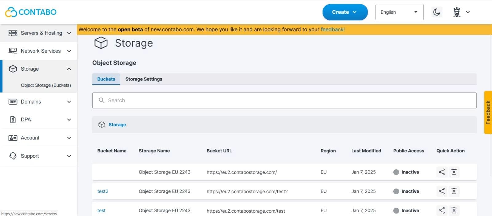 Painel da Contabo exibindo recursos do Cloud VPS
