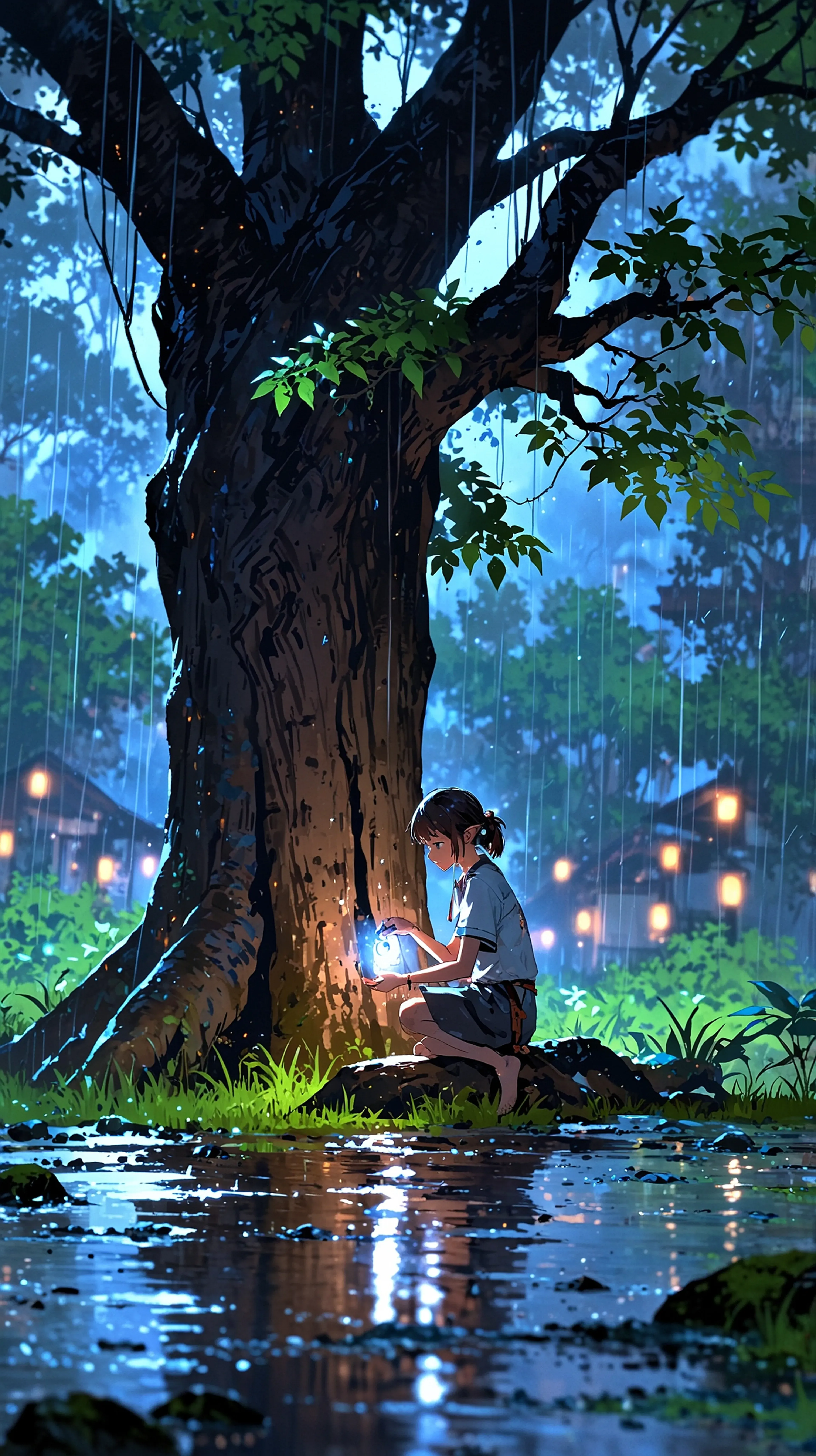 The Orb by the Sacred Tree – Mystical Fantasy Anime Wallpaper anime wallpaper
