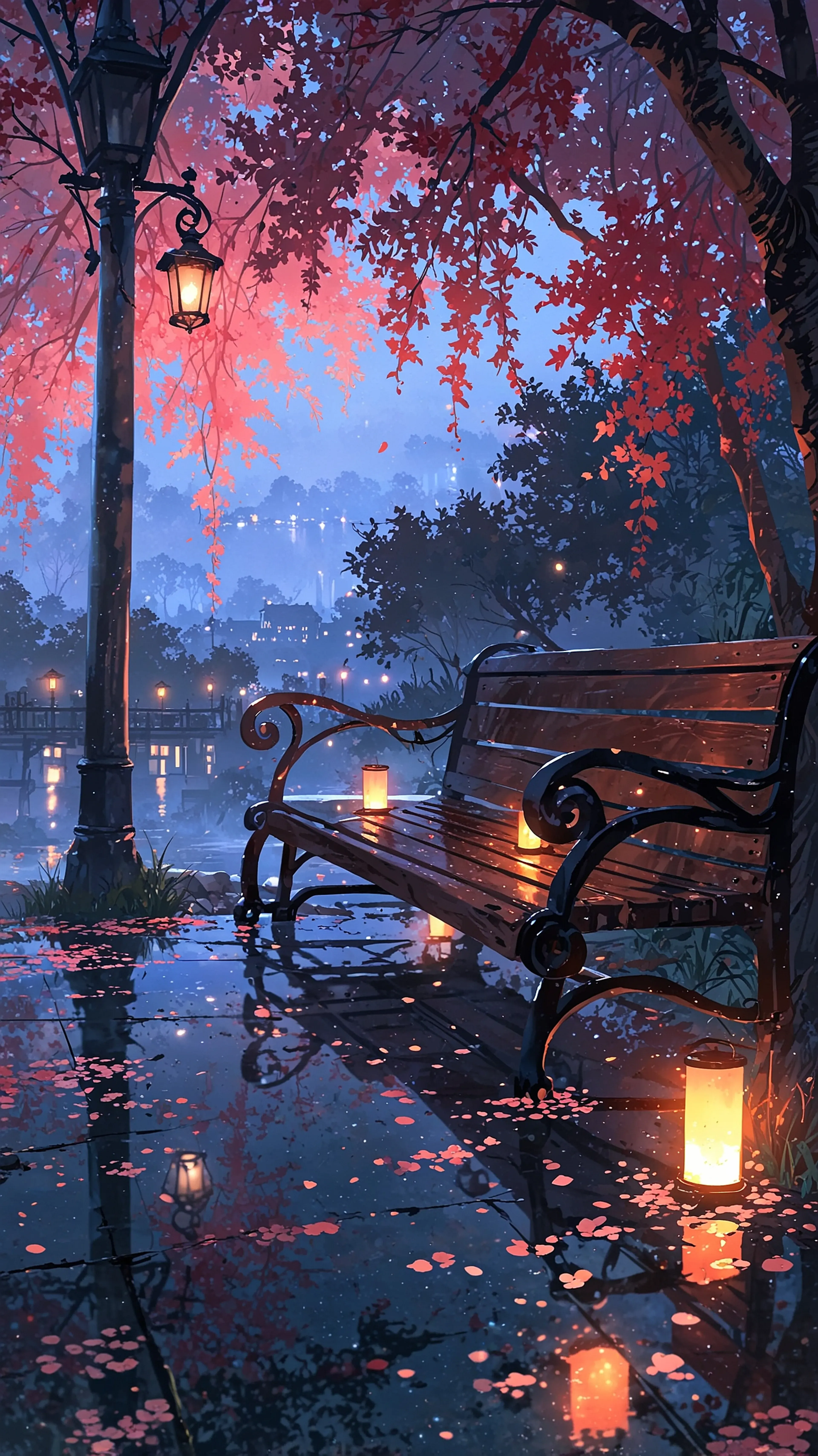 The Autumn Park Bench – Peaceful Fall Anime Wallpaper anime wallpaper