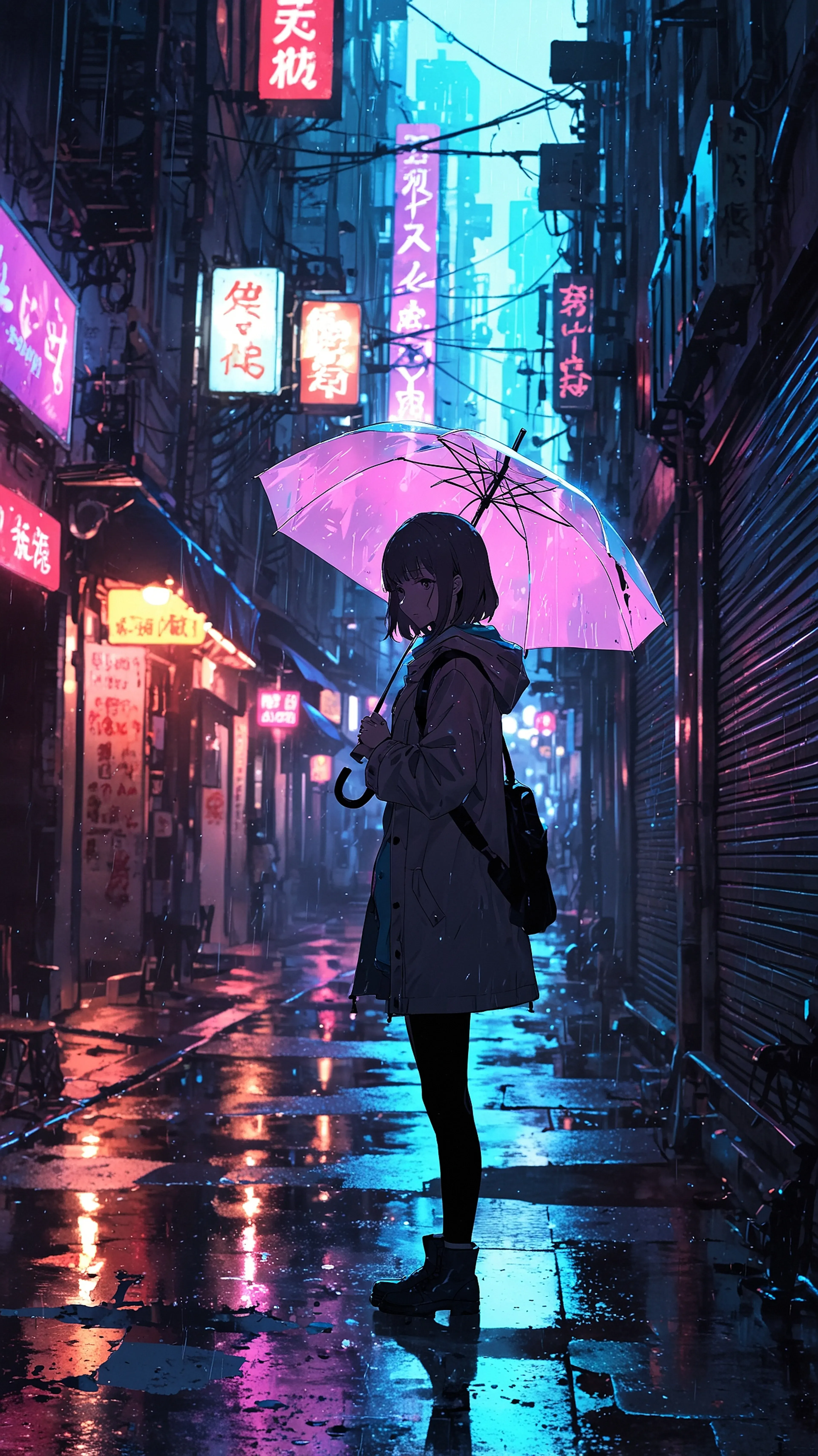 Glowing Pink Umbrella – Aesthetic Rain Anime Wallpaper anime wallpaper