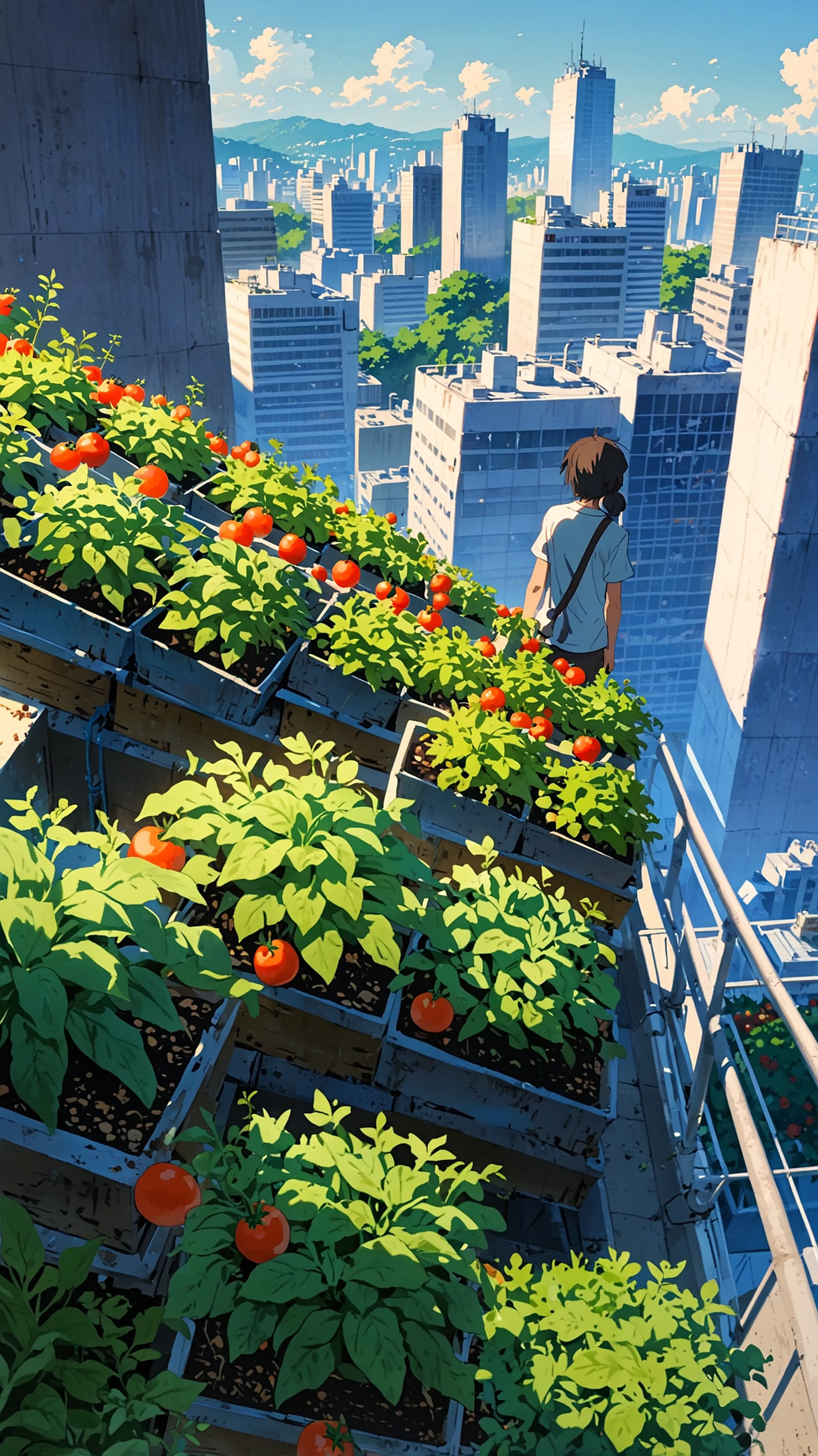 Rooftop Urban Garden, 4k anime wallpaper