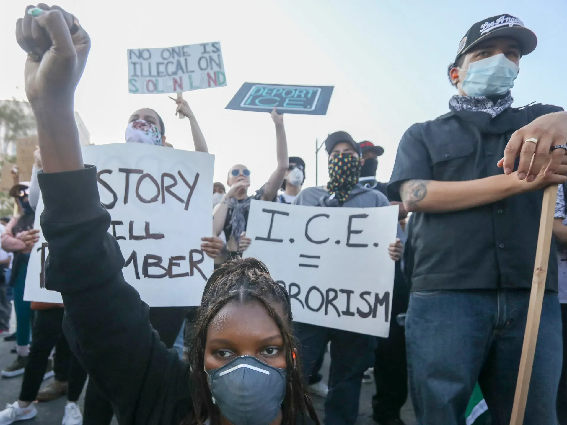 US travel ban takes effect amid LA protests against immigration crackdown